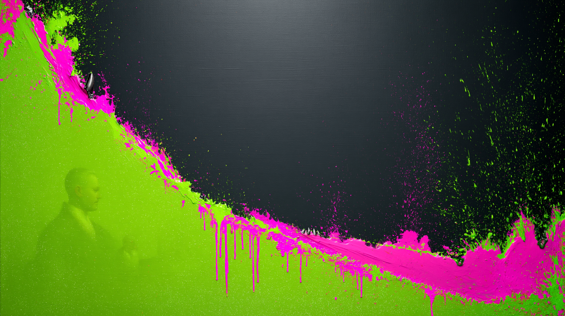 Brat-inspired lime green and hot pink abstract image with a dark central void